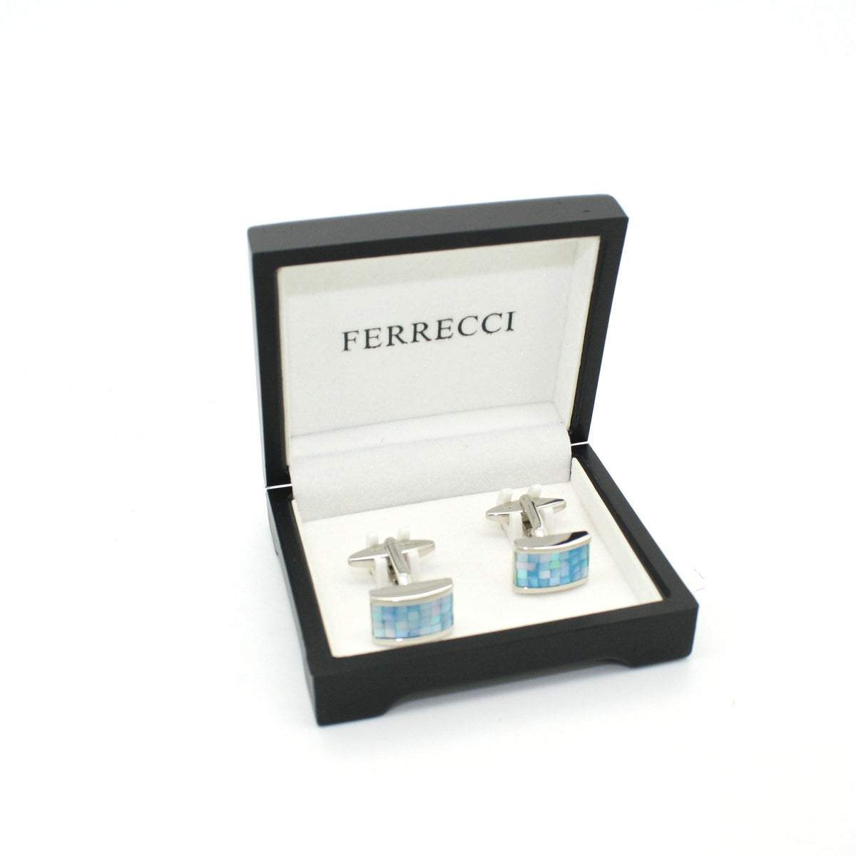 Silvertone Blue Shell Cuff Links With Jewelry Box - FHYINC