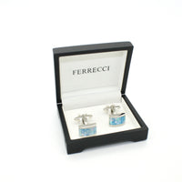 Silvertone Blue Shell Cuff Links With Jewelry Box - FHYINC