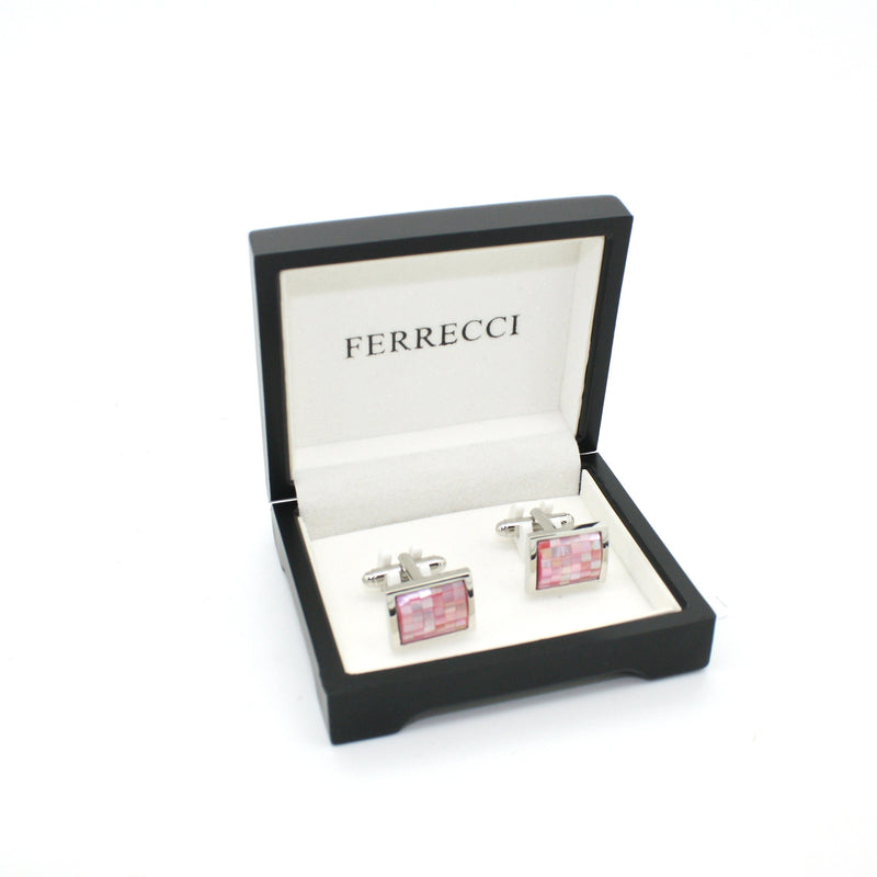 Silvertone Pink Shell Cuff Links With Jewelry Box - FHYINC