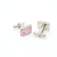 Silvertone Pink Rectangle Shell Cuff Links With Jewelry Box - FHYINC