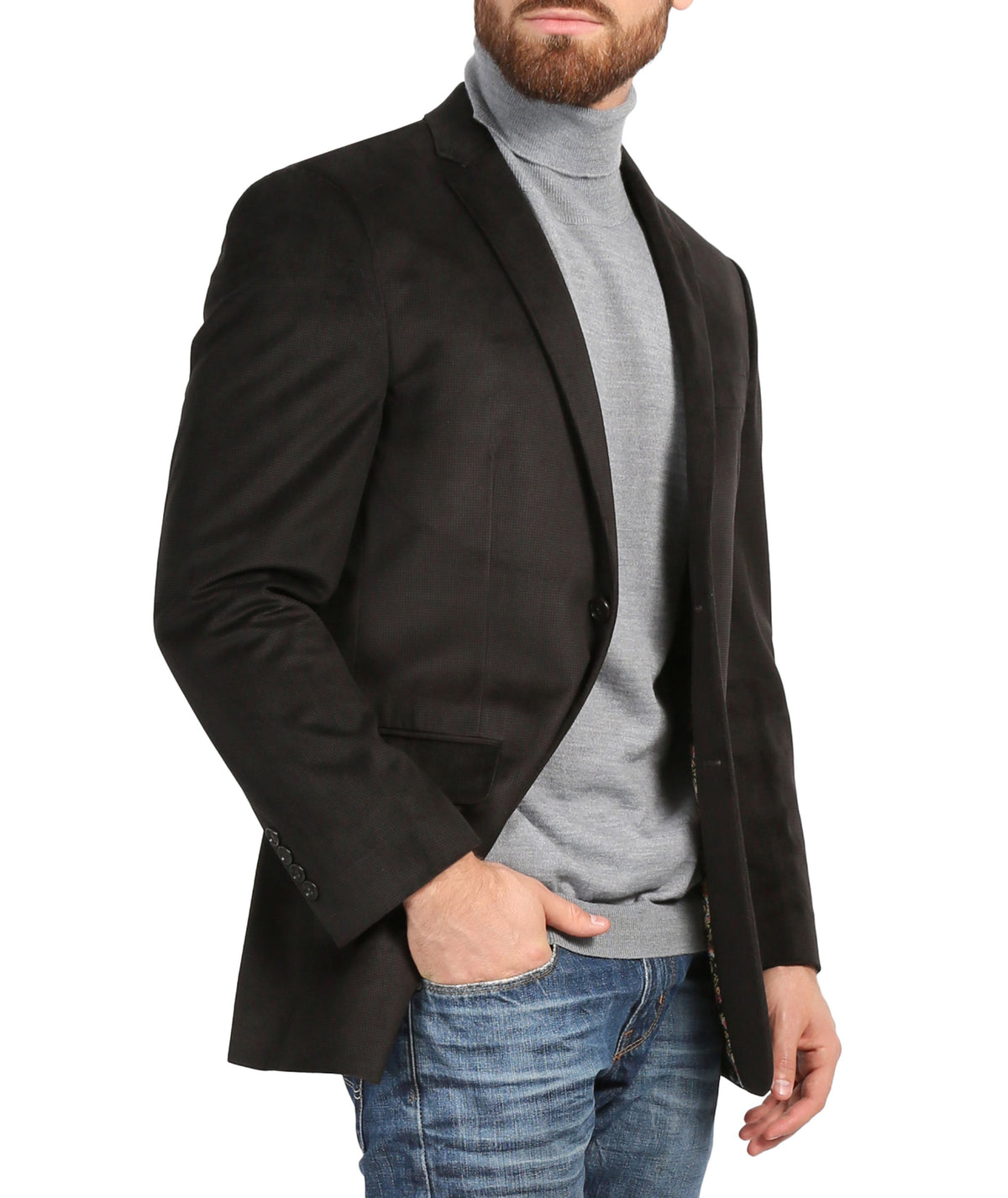 Sinatra Brown Velvet Slim Fit Notch Lapel Pin-Dot Birdseye Blazer - FHYINC best men's suits, tuxedos, formal men's wear wholesale