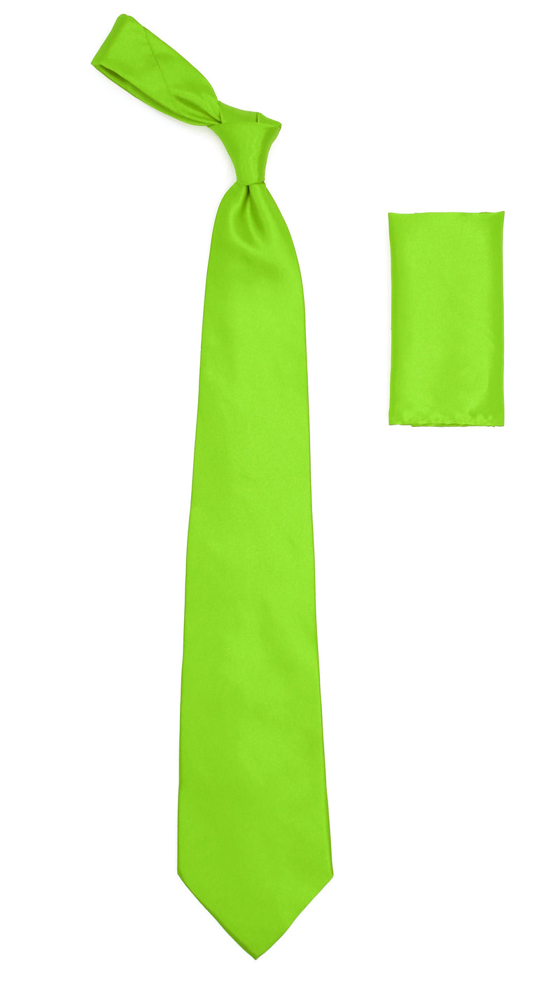 Lime Green Satin Regular Fit Dress Shirt, Tie & Hanky Set - FHYINC best men's suits, tuxedos, formal men's wear wholesale