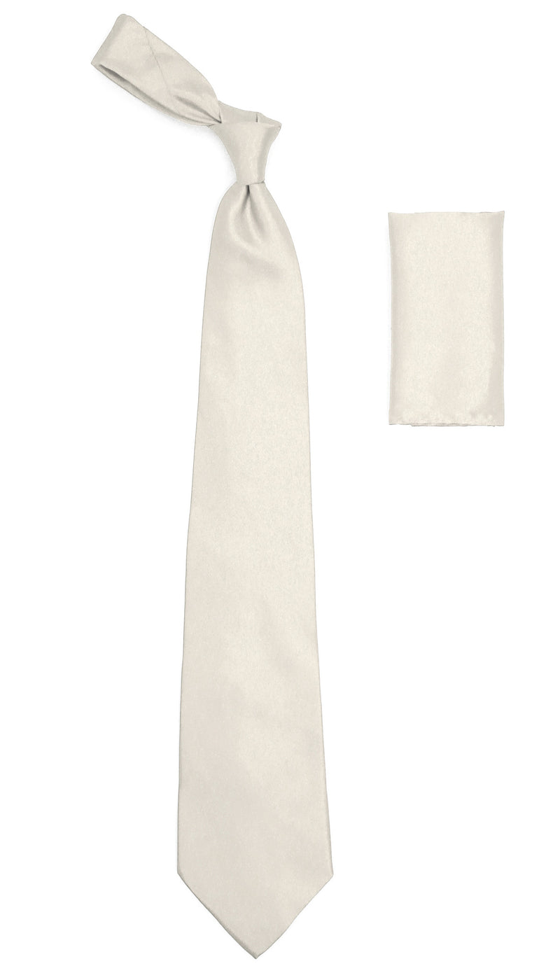 Off White Satin Regular Fit Dress Shirt, Tie & Hanky Set - FHYINC best men's suits, tuxedos, formal men's wear wholesale
