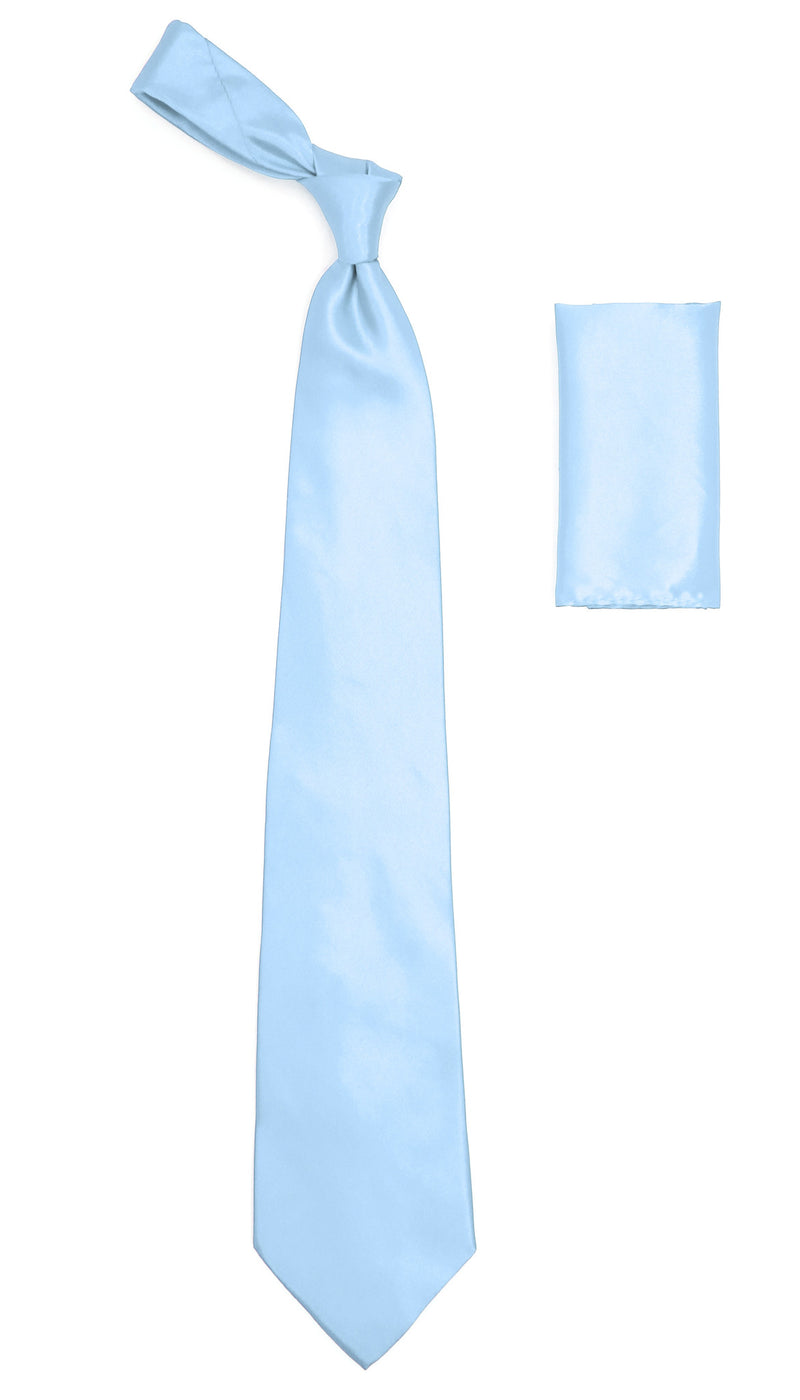 Sky Blue Satin Regular Fit Dress Shirt, Tie & Hanky Set - FHYINC best men's suits, tuxedos, formal men's wear wholesale