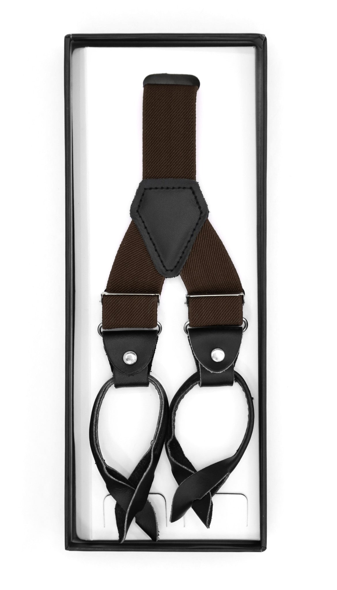 Dark Brown Blue Unisex Button End Suspenders - FHYINC best men's suits, tuxedos, formal men's wear wholesale