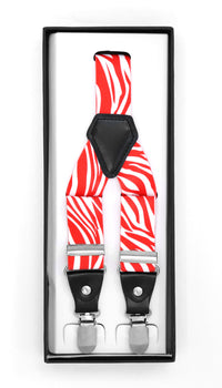 Red & White Zebra Unisex Clip On Suspenders - FHYINC best men's suits, tuxedos, formal men's wear wholesale