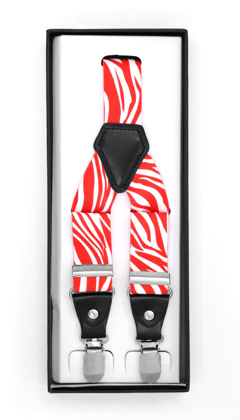 Red & White Zebra Unisex Clip On Suspenders - FHYINC best men's suits, tuxedos, formal men's wear wholesale