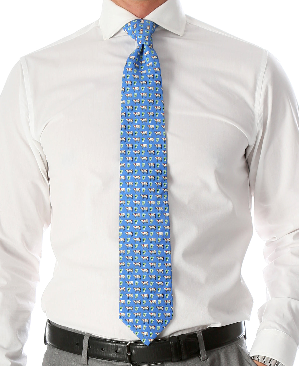 Cow Blue Necktie with Handkerchief Set - FHYINC best men's suits, tuxedos, formal men's wear wholesale