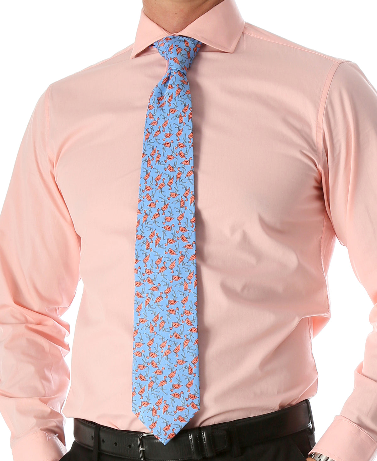 Flamingo Blue Necktie with Handkerchief Set - FHYINC best men's suits, tuxedos, formal men's wear wholesale