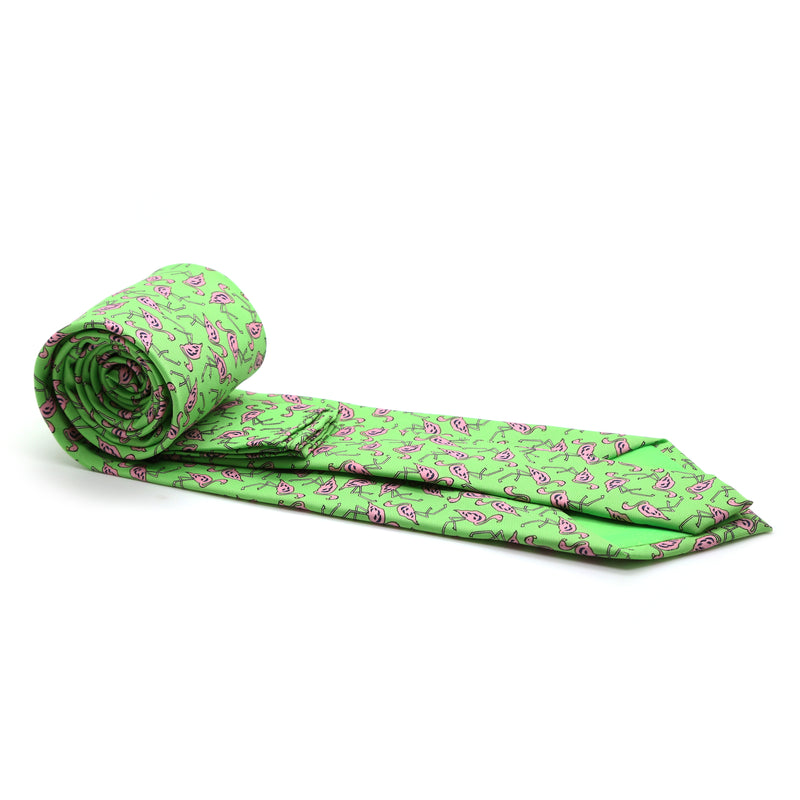 Flamingo Green Necktie with Handkerchief Set - FHYINC best men's suits, tuxedos, formal men's wear wholesale