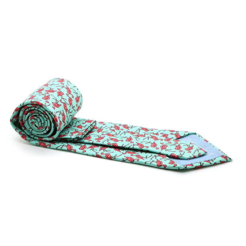 Flamingo Turquoise Necktie with Handkerchief Set - FHYINC best men's suits, tuxedos, formal men's wear wholesale