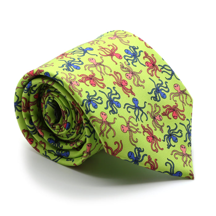 Octopus Lime Necktie with Handkerchief Set - FHYINC best men's suits, tuxedos, formal men's wear wholesale