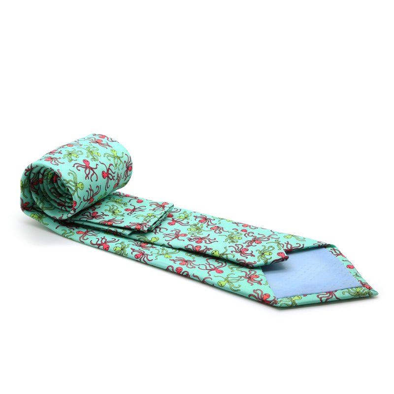Octopus Turquoise Necktie with Handkerchief Set - FHYINC best men's suits, tuxedos, formal men's wear wholesale