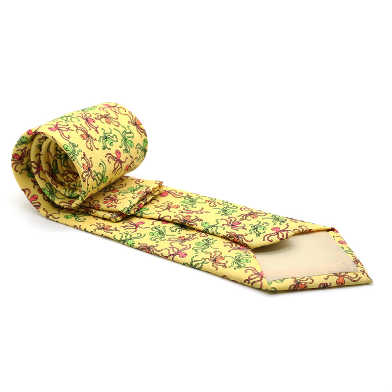 Octopus Yellow Necktie with Handkerchief Set - FHYINC best men's suits, tuxedos, formal men's wear wholesale