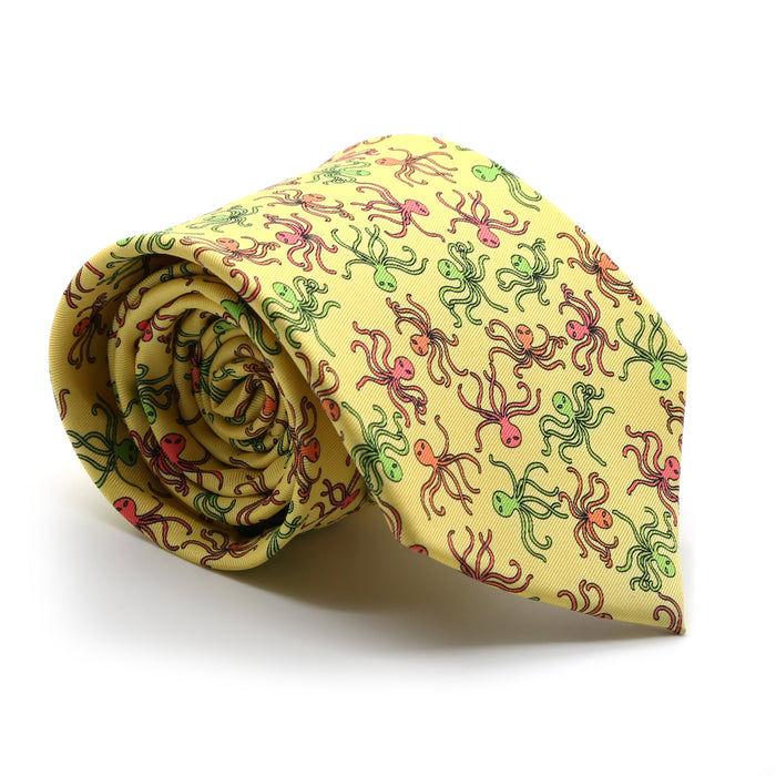Octopus Yellow Necktie with Handkerchief Set - FHYINC best men's suits, tuxedos, formal men's wear wholesale