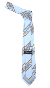 Microfiber Baby Blue Floral Striped Tie and Hankie Set - FHYINC best men's suits, tuxedos, formal men's wear wholesale