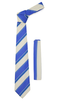 Microfiber Blue Beige Striped Tie and Hankie Set - FHYINC best men's suits, tuxedos, formal men's wear wholesale