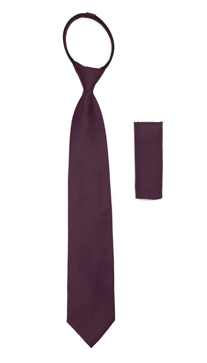 Satine Plum Zipper Tie with Hankie Set - FHYINC best men's suits, tuxedos, formal men's wear wholesale