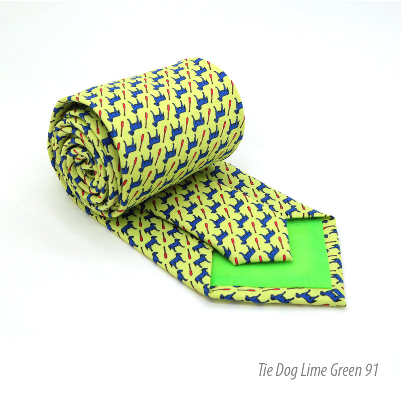 Dog Lime Green Necktie with Handkerchief Set - FHYINC best men's suits, tuxedos, formal men's wear wholesale