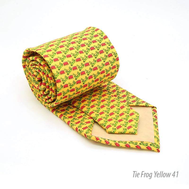 Frog Yellow Necktie with Handkerchief Set - FHYINC best men's suits, tuxedos, formal men's wear wholesale
