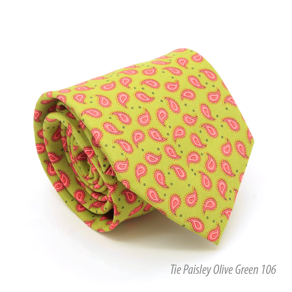 Paisley Olive Necktie with Handkerchief Set - FHYINC best men's suits, tuxedos, formal men's wear wholesale