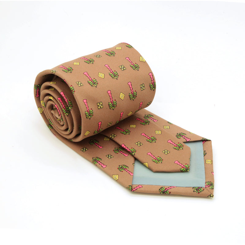 Palm Tree Brown Necktie with Handkerchief Set - FHYINC best men's suits, tuxedos, formal men's wear wholesale