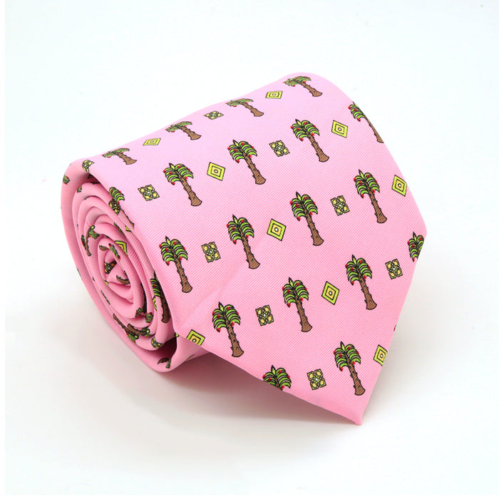 Palm Tree Pink Necktie with Handkerchief Set - FHYINC best men's suits, tuxedos, formal men's wear wholesale