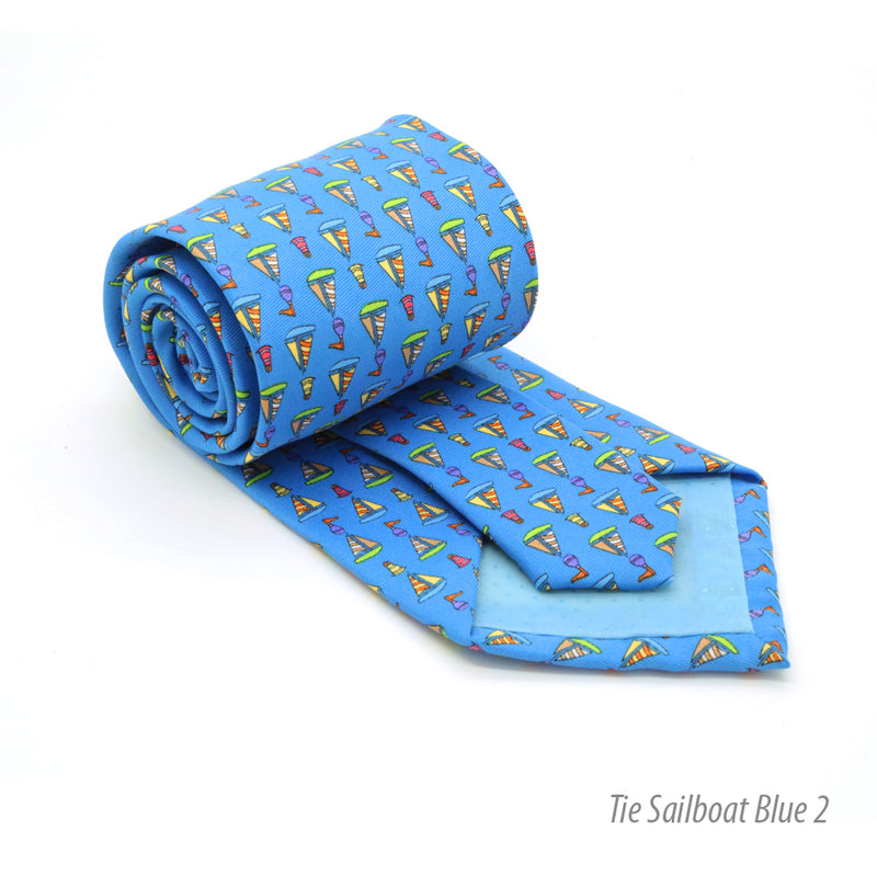 Sailboat Blue Necktie with Handkerchief Set - FHYINC best men's suits, tuxedos, formal men's wear wholesale