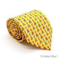 Sailboat Yellow Necktie with Handkerchief Set - FHYINC best men's suits, tuxedos, formal men's wear wholesale