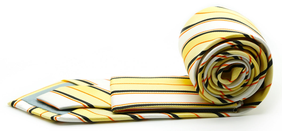 Mens Dads Classic Yellow Striped Pattern Business Casual Necktie & Hanky Set U-2 - FHYINC best men's suits, tuxedos, formal men's wear wholesale
