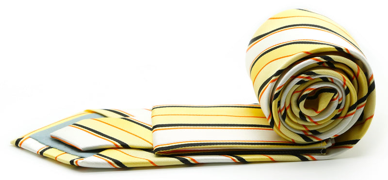 Mens Dads Classic Yellow Striped Pattern Business Casual Necktie & Hanky Set U-2 - FHYINC best men's suits, tuxedos, formal men's wear wholesale