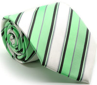 Mens Dads Classic Green Striped Pattern Business Casual Necktie & Hanky Set U-6 - FHYINC best men's suits, tuxedos, formal men's wear wholesale
