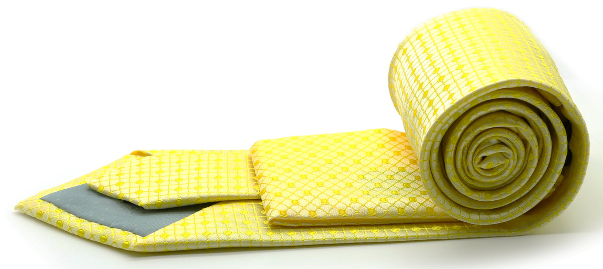 Mens Dads Classic Yellow Geometric Pattern Business Casual Necktie & Hanky Set UO-3 - FHYINC best men's suits, tuxedos, formal men's wear wholesale
