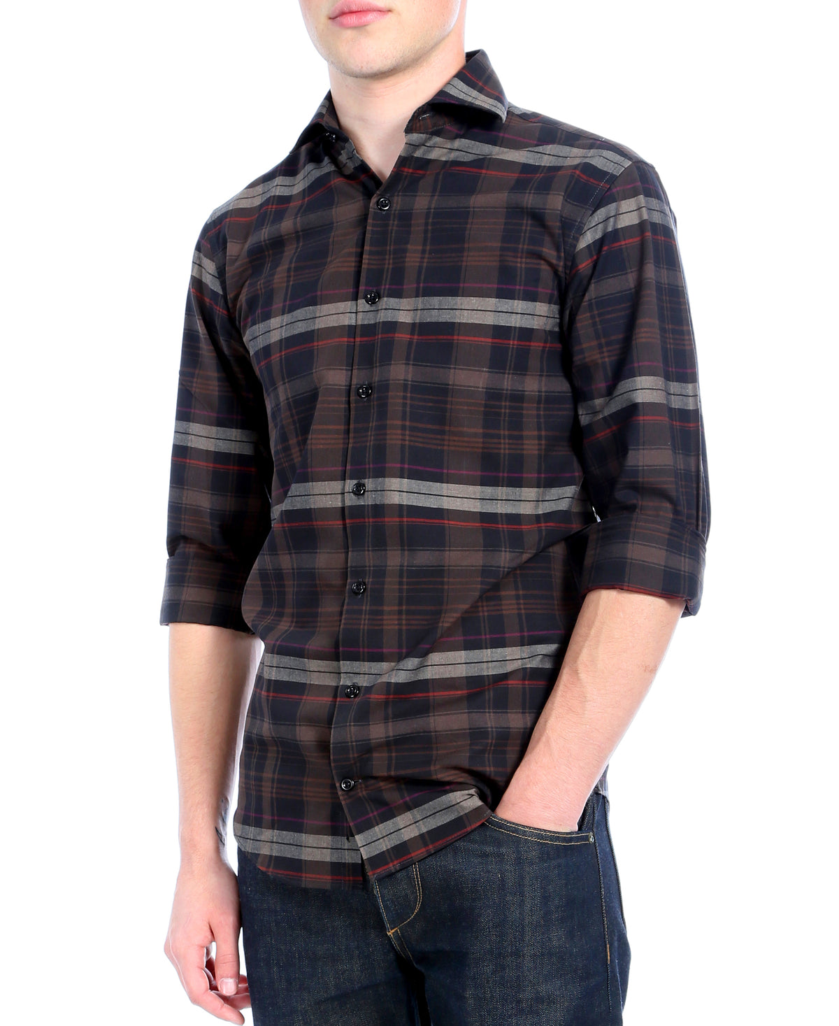 Brown Plaid Slim Fit Casual Shirt - Vale - FHYINC best men's suits, tuxedos, formal men's wear wholesale