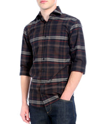 Brown Plaid Slim Fit Casual Shirt - Vale - FHYINC best men's suits, tuxedos, formal men's wear wholesale
