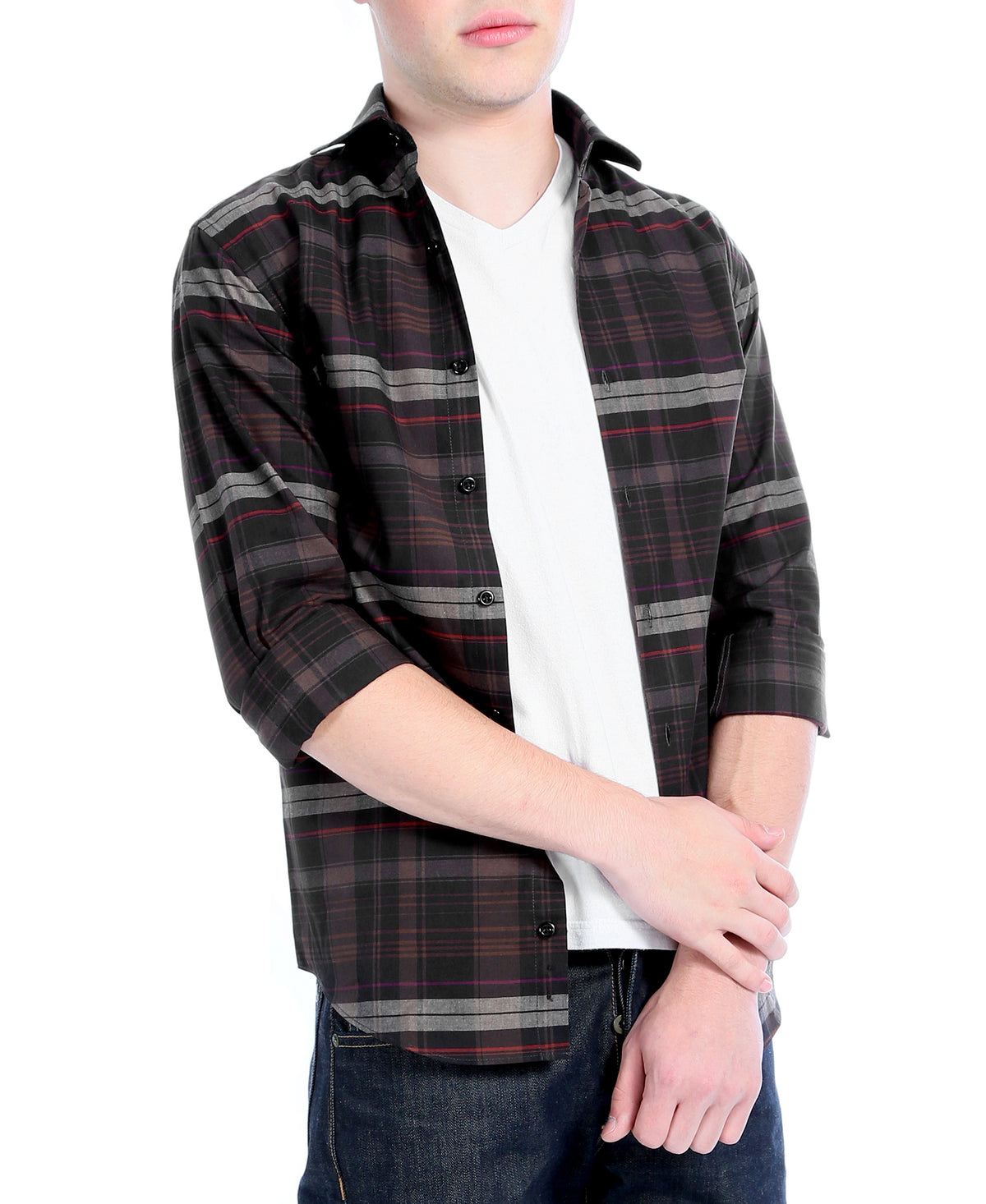 Brown Plaid Slim Fit Casual Shirt - Vale - FHYINC best men's suits, tuxedos, formal men's wear wholesale