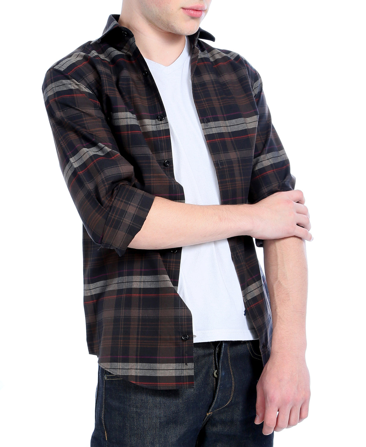 Brown Plaid Slim Fit Casual Shirt - Vale - FHYINC best men's suits, tuxedos, formal men's wear wholesale