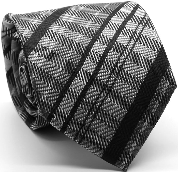 Mens Dads Classic Black Striped Pattern Business Casual Necktie & Hanky Set VO-1 - FHYINC best men's suits, tuxedos, formal men's wear wholesale