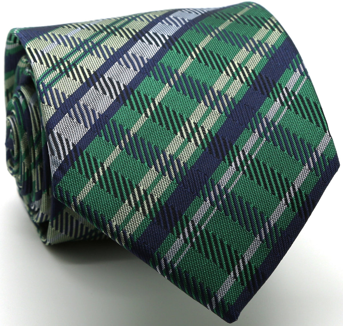 Mens Dads Classic Green Striped Pattern Business Casual Necktie & Hanky Set VO-2 - FHYINC best men's suits, tuxedos, formal men's wear wholesale
