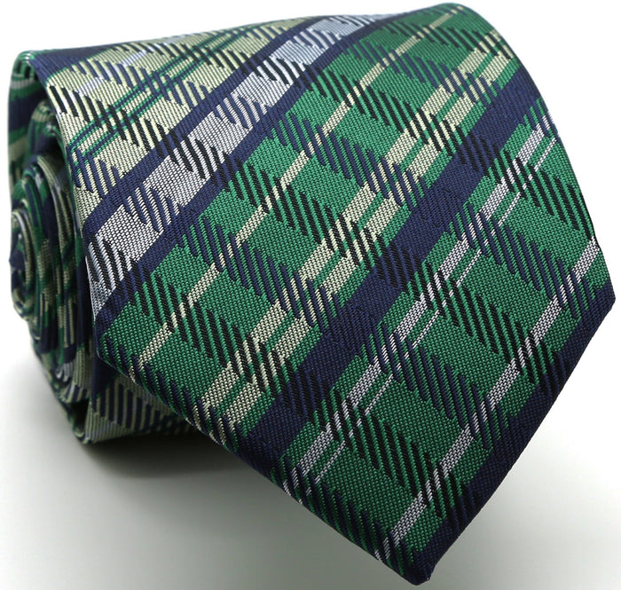Mens Dads Classic Green Striped Pattern Business Casual Necktie & Hanky Set VO-2 - FHYINC best men's suits, tuxedos, formal men's wear wholesale
