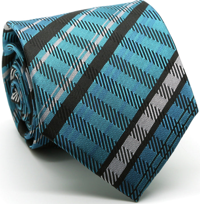 Mens Dads Classic Turquoise Striped Pattern Business Casual Necktie & Hanky Set VO-5 - FHYINC best men's suits, tuxedos, formal men's wear wholesale