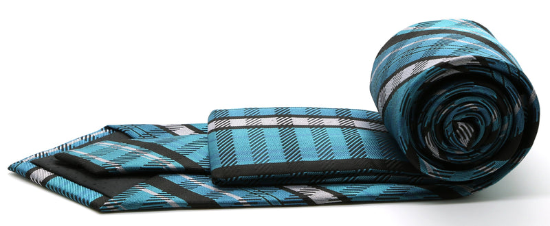 Mens Dads Classic Turquoise Striped Pattern Business Casual Necktie & Hanky Set VO-5 - FHYINC best men's suits, tuxedos, formal men's wear wholesale