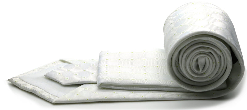 Mens Dads Classic White Geometric Pattern Business Casual Necktie & Hanky Set W-4 - FHYINC best men's suits, tuxedos, formal men's wear wholesale