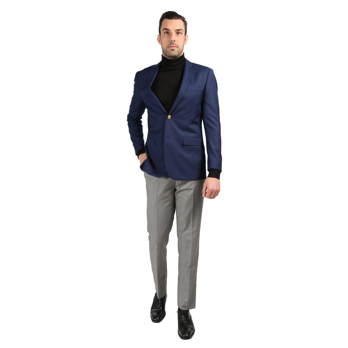 Men's Warwick Gold Button Slim Fit Navy Blazer - FHYINC best men's suits, tuxedos, formal men's wear wholesale