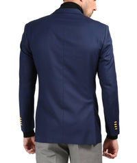 Men's Warwick Gold Button Slim Fit Navy Blazer - FHYINC best men's suits, tuxedos, formal men's wear wholesale