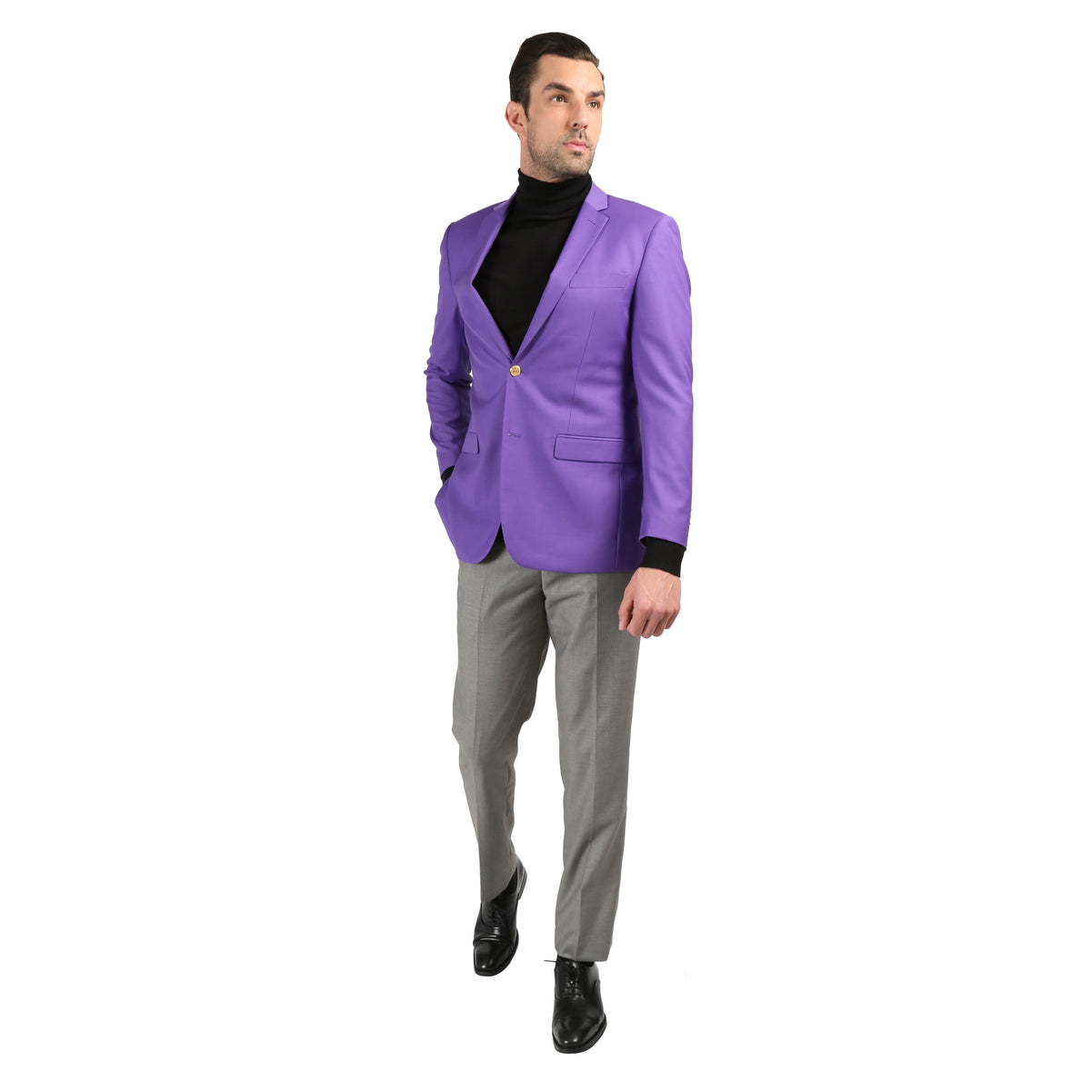 Men's Warwick Gold Button Slim Fit Purple Blazer - FHYINC best men's suits, tuxedos, formal men's wear wholesale