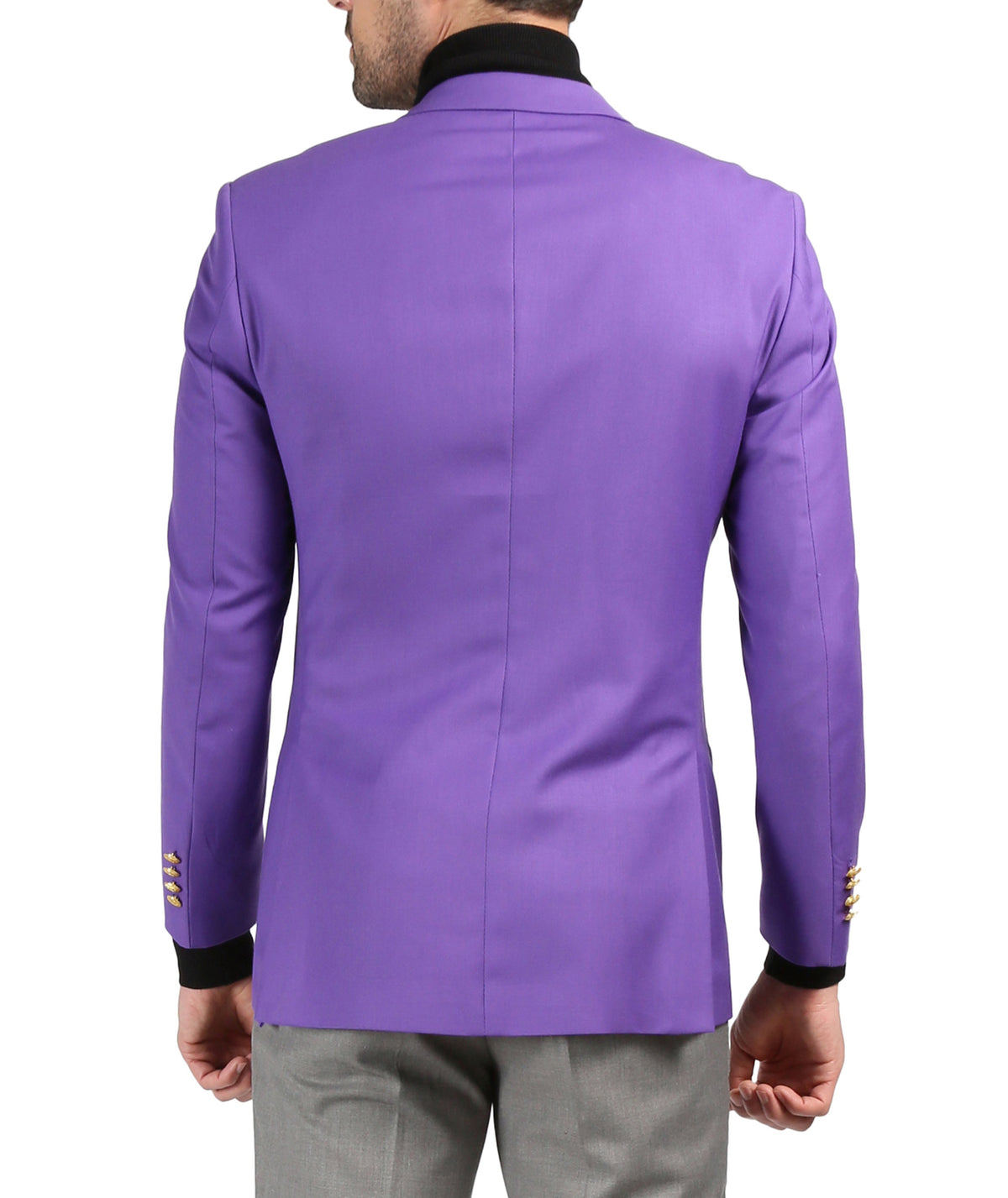 Men's Warwick Gold Button Slim Fit Purple Blazer - FHYINC best men's suits, tuxedos, formal men's wear wholesale
