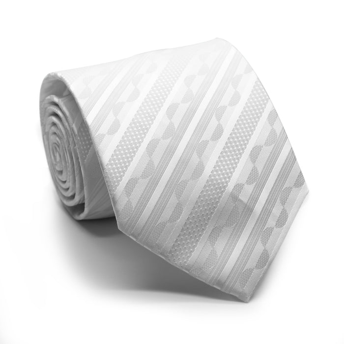 Mens Dads Classic White Striped Pattern Business Casual Necktie & Hanky Set X-1 - FHYINC best men's suits, tuxedos, formal men's wear wholesale