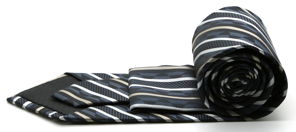 Mens Dads Classic Grey Striped Pattern Business Casual Necktie & Hanky Set X-8 - FHYINC best men's suits, tuxedos, formal men's wear wholesale
