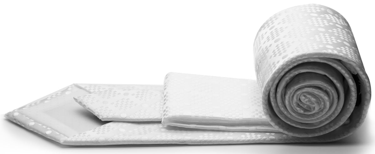 Mens Dads Classic White  Circle Pattern Business Casual Necktie & Hanky Set XO-6 - FHYINC best men's suits, tuxedos, formal men's wear wholesale